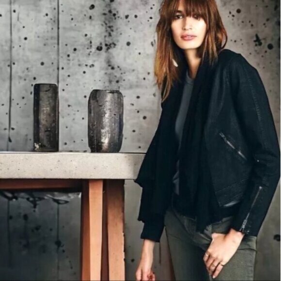 Free People Black Comb Waterfall Draped Moto Jacket Size 2 - Picture 2 of 13